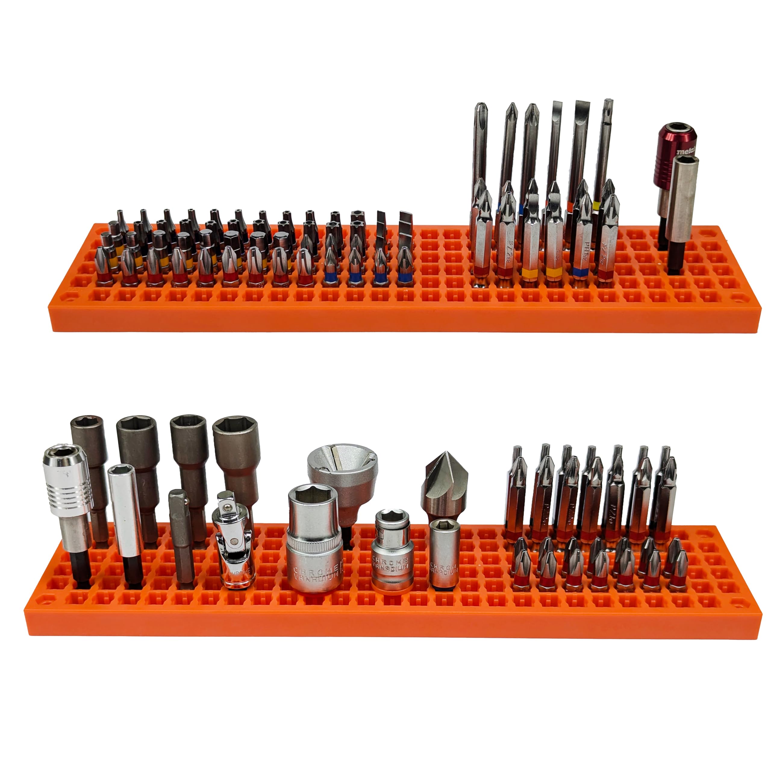FREE ZONE Bit Organizer orange 158-hole tray keeps bits neatly stored and accessible.