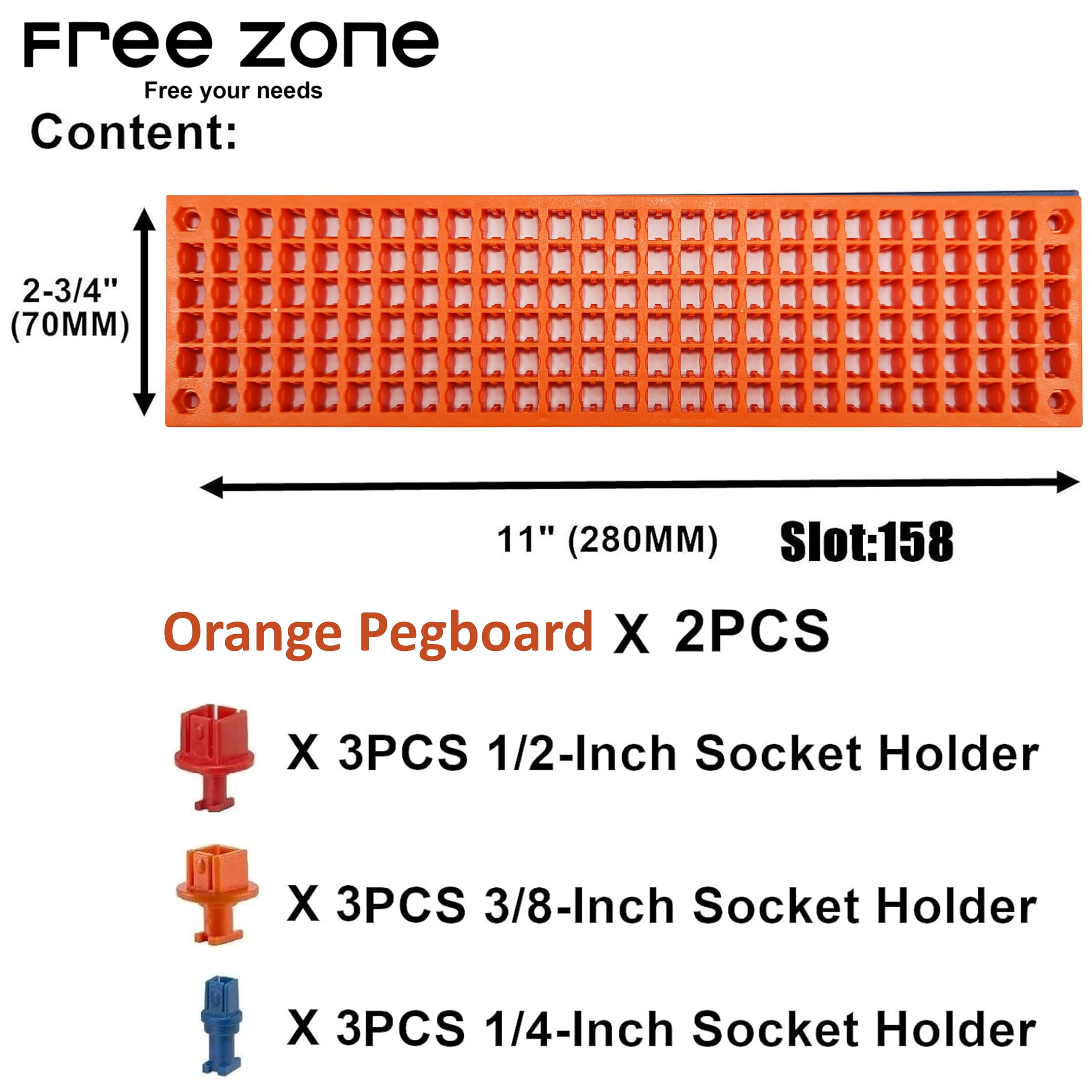 FREE ZONE orange secure holes close-up shows protected bit pockets to prevent loss.