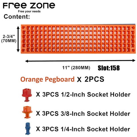 FREE ZONE orange secure holes close-up shows protected bit pockets to prevent loss.