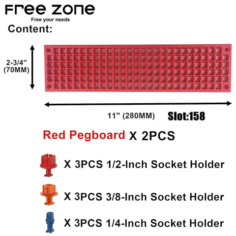 FREE ZONE secure-hold bit holes shown, preventing loss during movement.