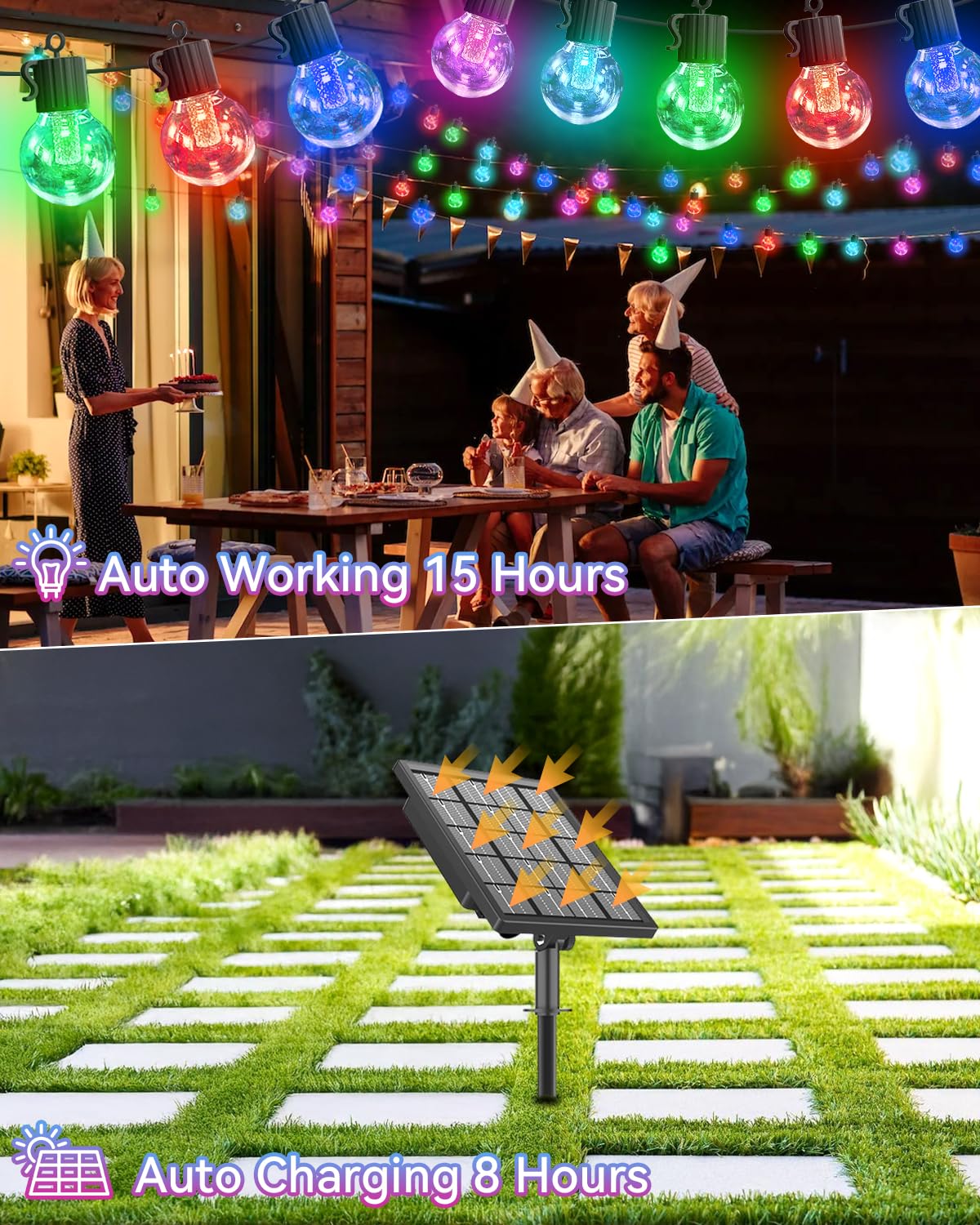 Eight lighting modes offer versatile mood options for gatherings.