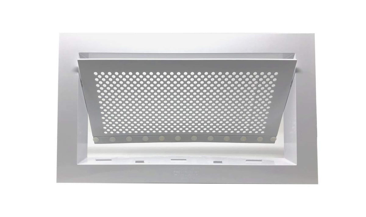 Freedom Flood Vent wall-mounted white unit shown on a foundation opening, ready for crawl space protection.