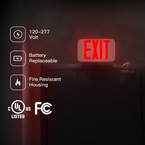 FREELICHT exit sign highlights 6-inch red letters visible up to 100 feet