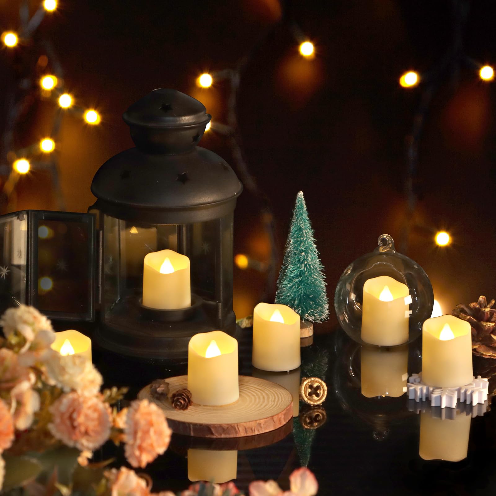 FreePower flameless tealight demonstrates a realistic glow for romantic dining.