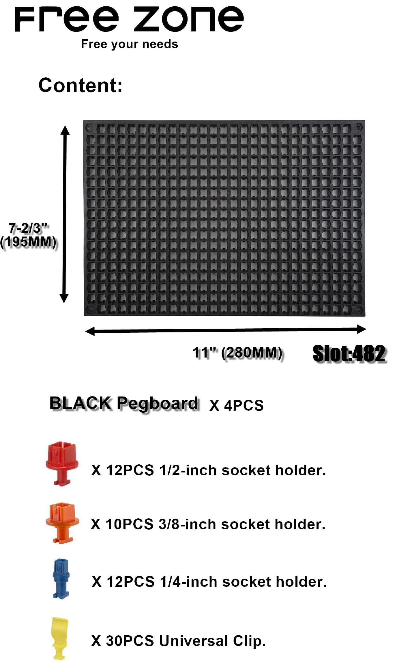 FREE ZONE clip and holder closeup demonstrates secure tool retention across varied shapes.