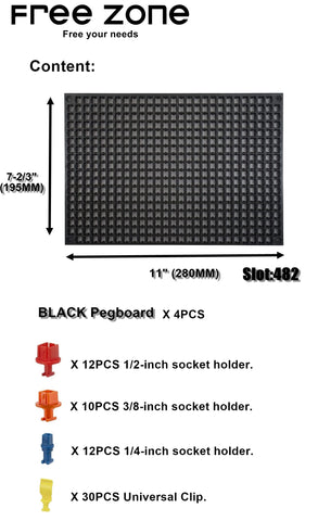 FREE ZONE clip and holder closeup demonstrates secure tool retention across varied shapes.
