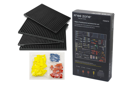 FREE ZONE pegboard set main view highlights versatile storage for a busy workshop.