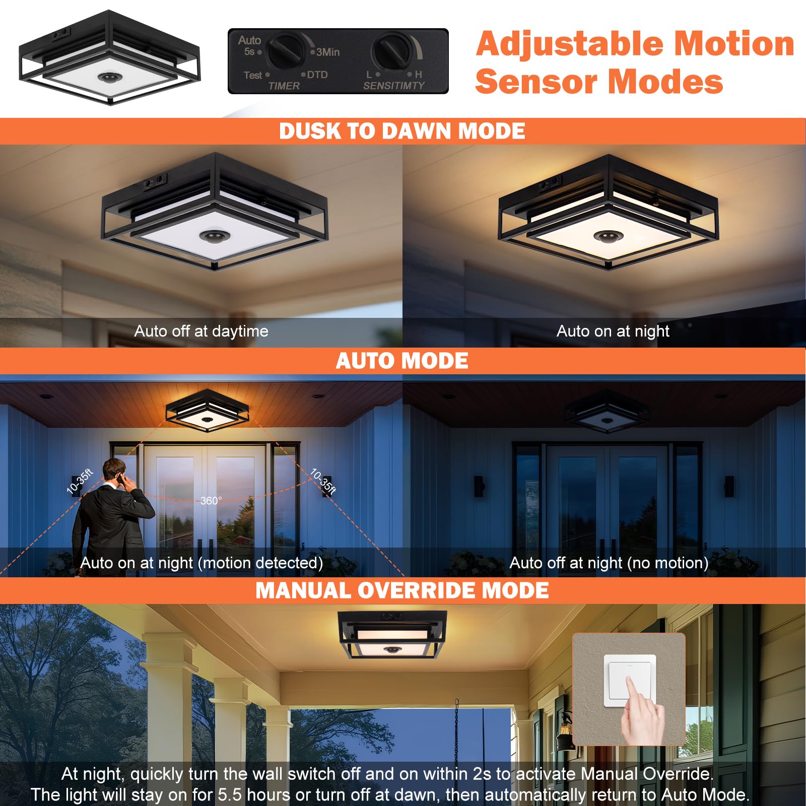 Frelii outdoor ceiling light with IP65 waterproof rating withstands all weather