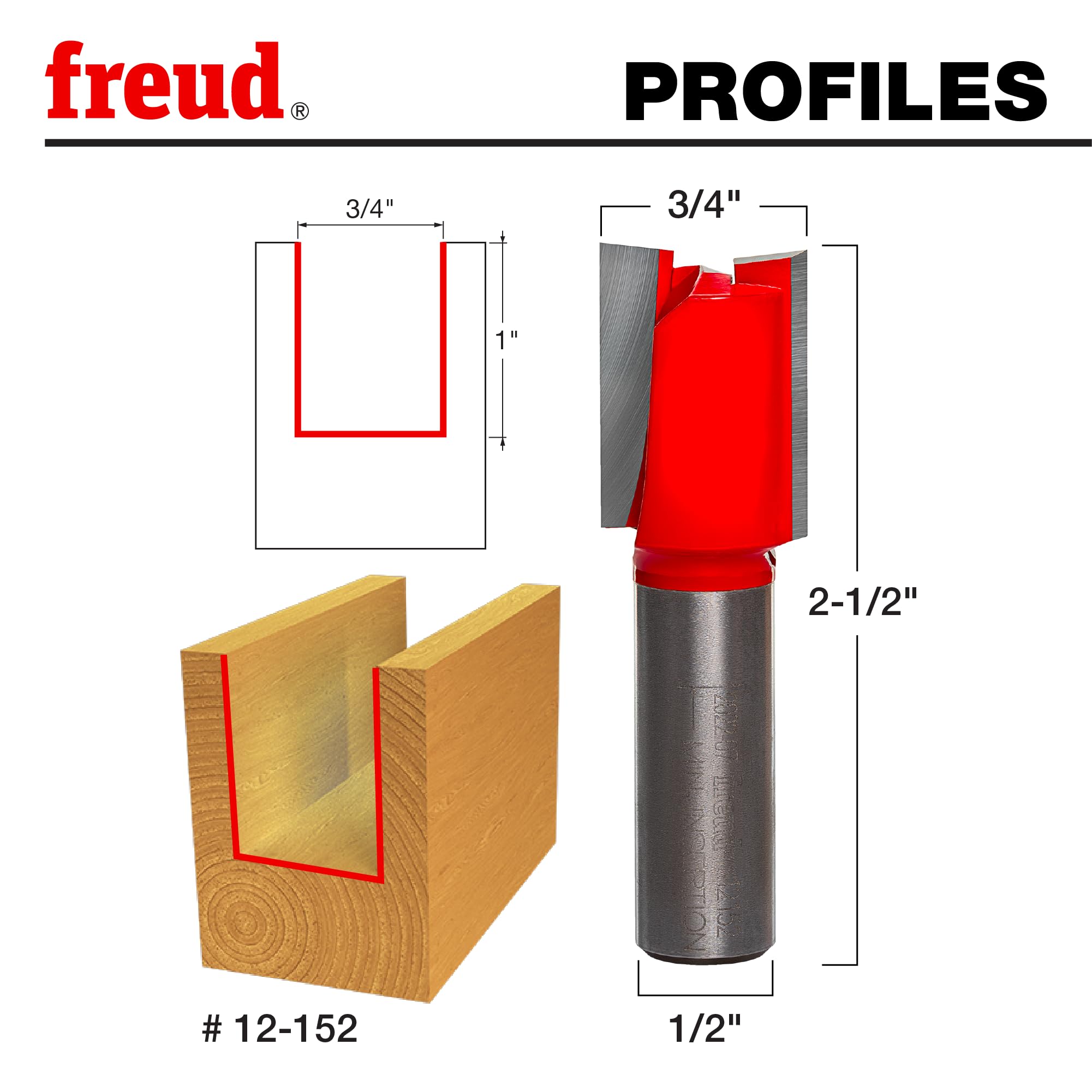 Freud 12-152 bit with 1/2-inch shank for versatile router compatibility.