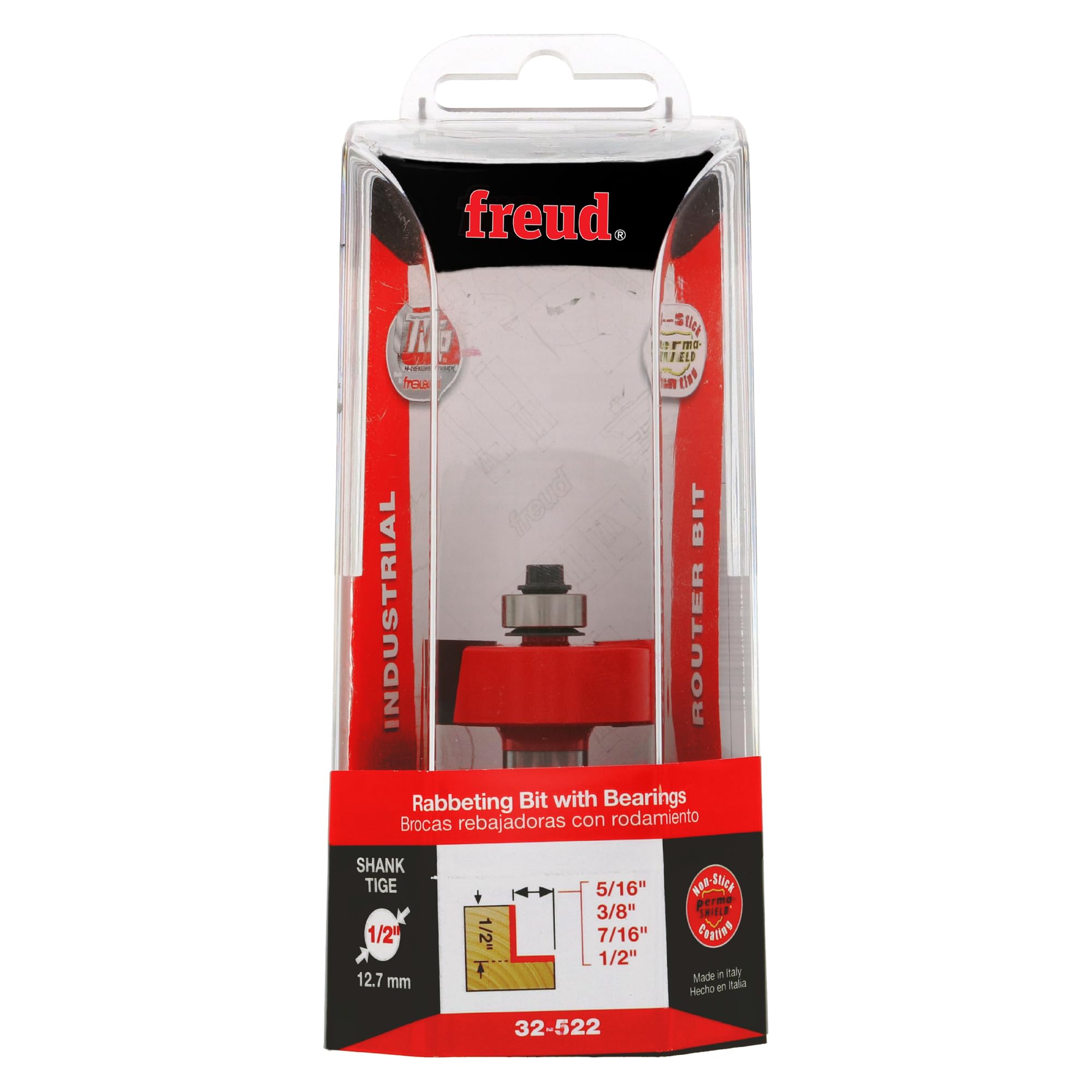 Freud depth rabbeting bit with 5/16 inch depth setting for tight cabinet joints.