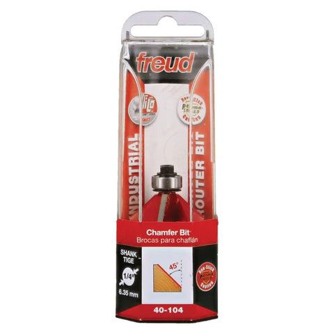 Freud 40-104 chamfer bit in cutting action for clean plywood edges