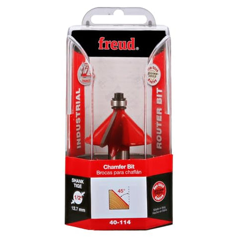 Freud 40-114 chamfer bit side profile highlighting cutting efficiency.