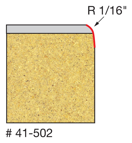 Freud 41-502 Radius Laminate Trim Bit mounted on router for flush laminate edges.