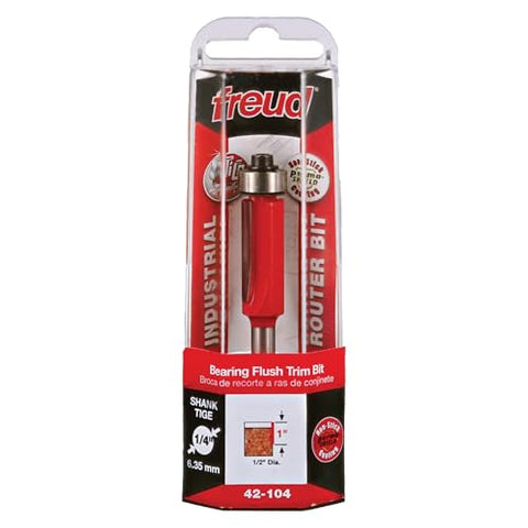Freud 42-104 bearing flush trim bit cutting laminate smoothly for countertops.