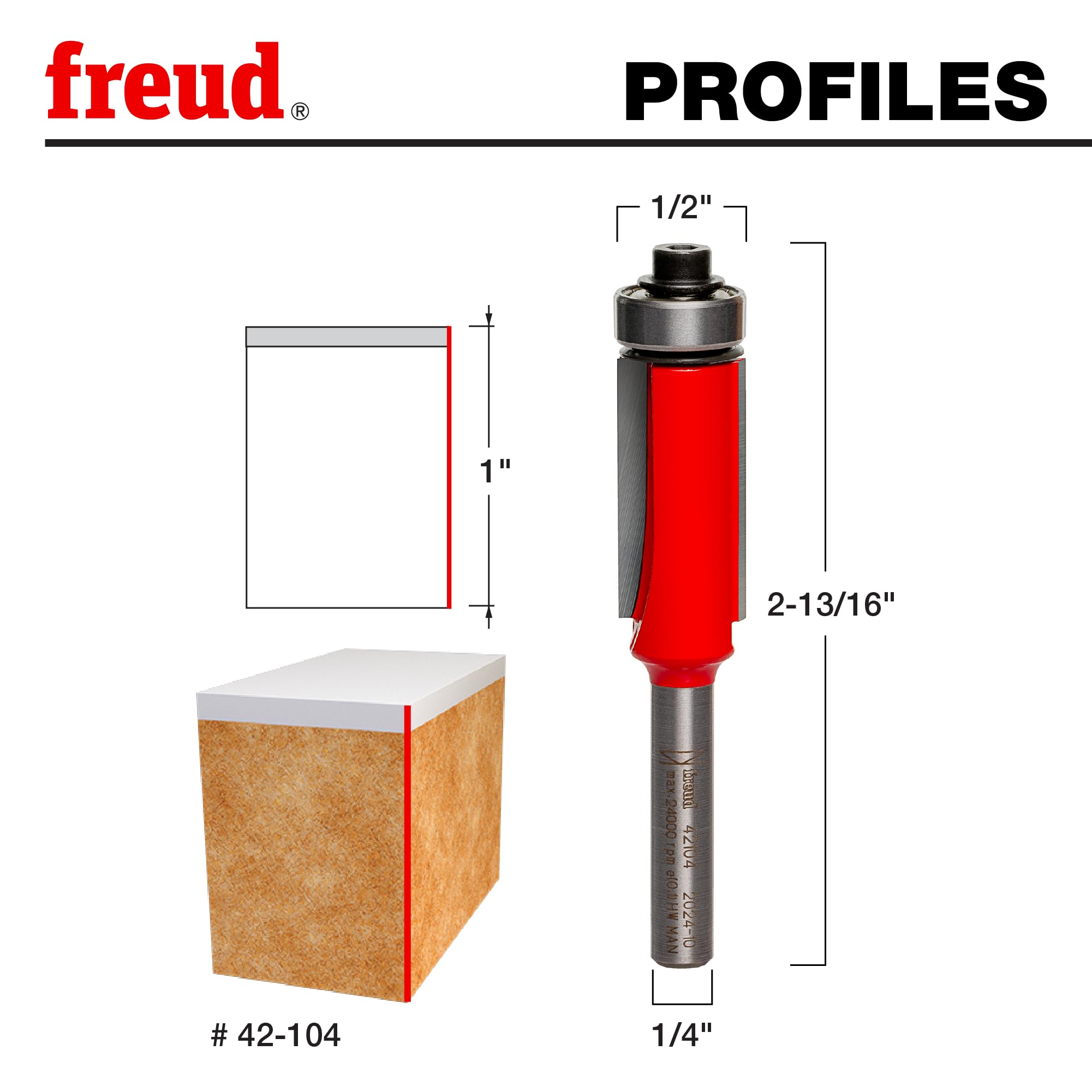 Freud 42-104 bearing flush trim bit ideal for pattern work with clean finishes.