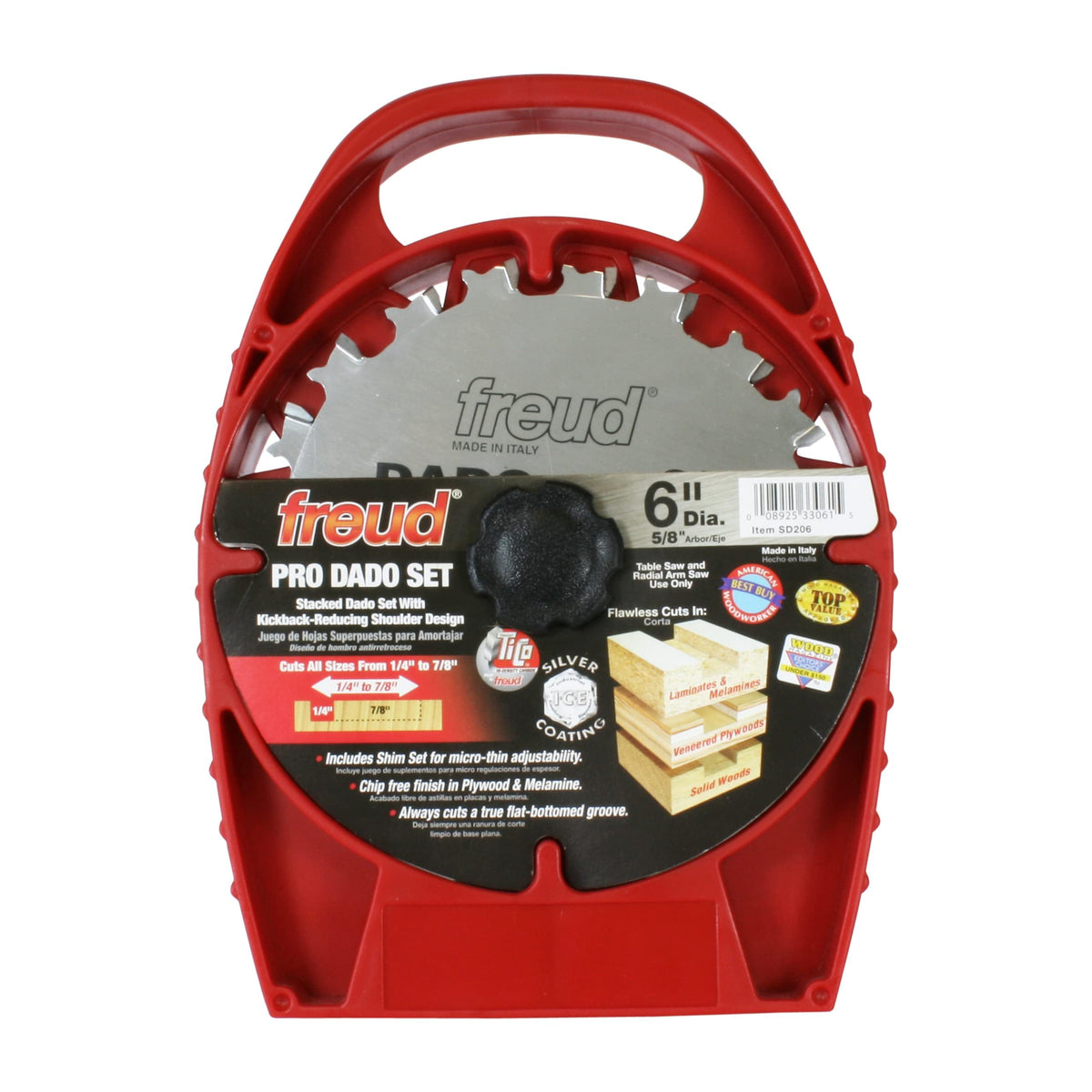 Freud 6-inch Pro Dado Set blades for clean, precise grooves.