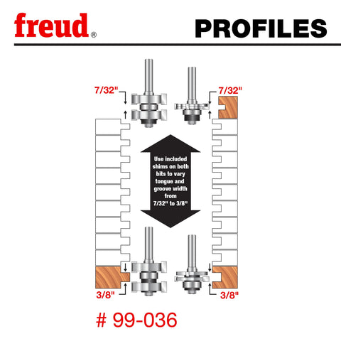 Freud 99-036 opposing shear angles reduce tear-out on top and bottom surfaces.