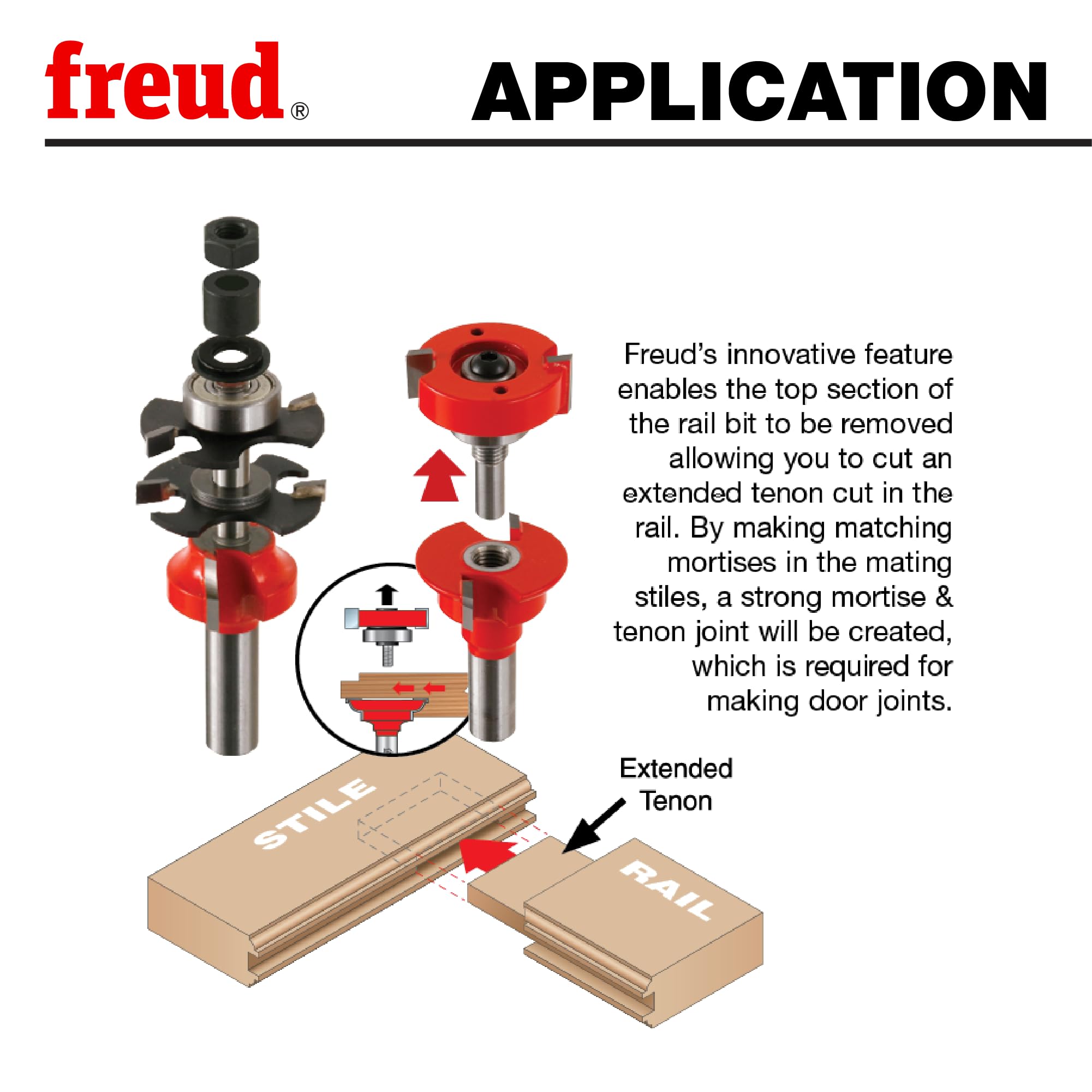 Freud adjustable shims 7/32 to 3/8 enable precise groove width.