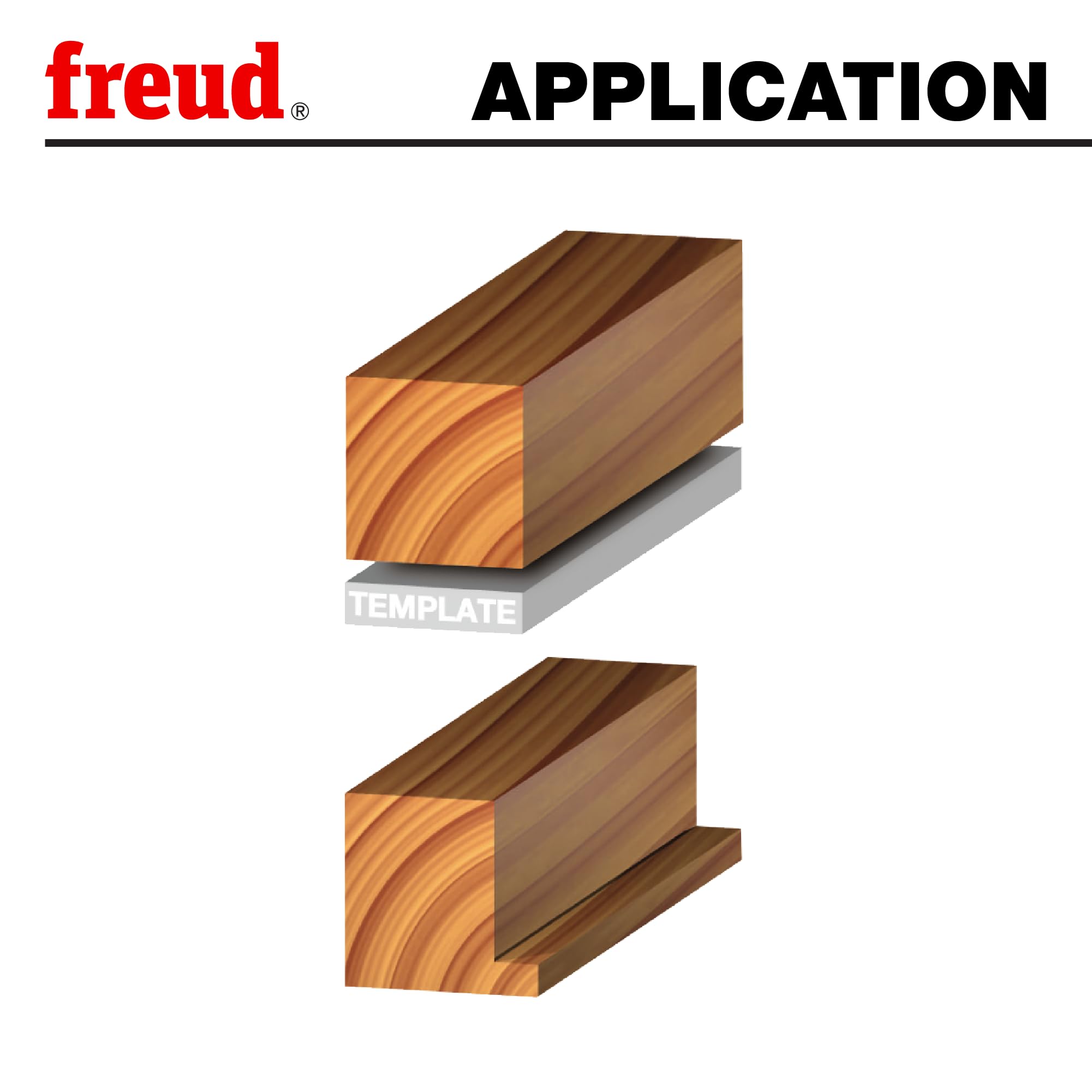 Freud bit wrench included for easy depth adjustments on rabbeting bit set.