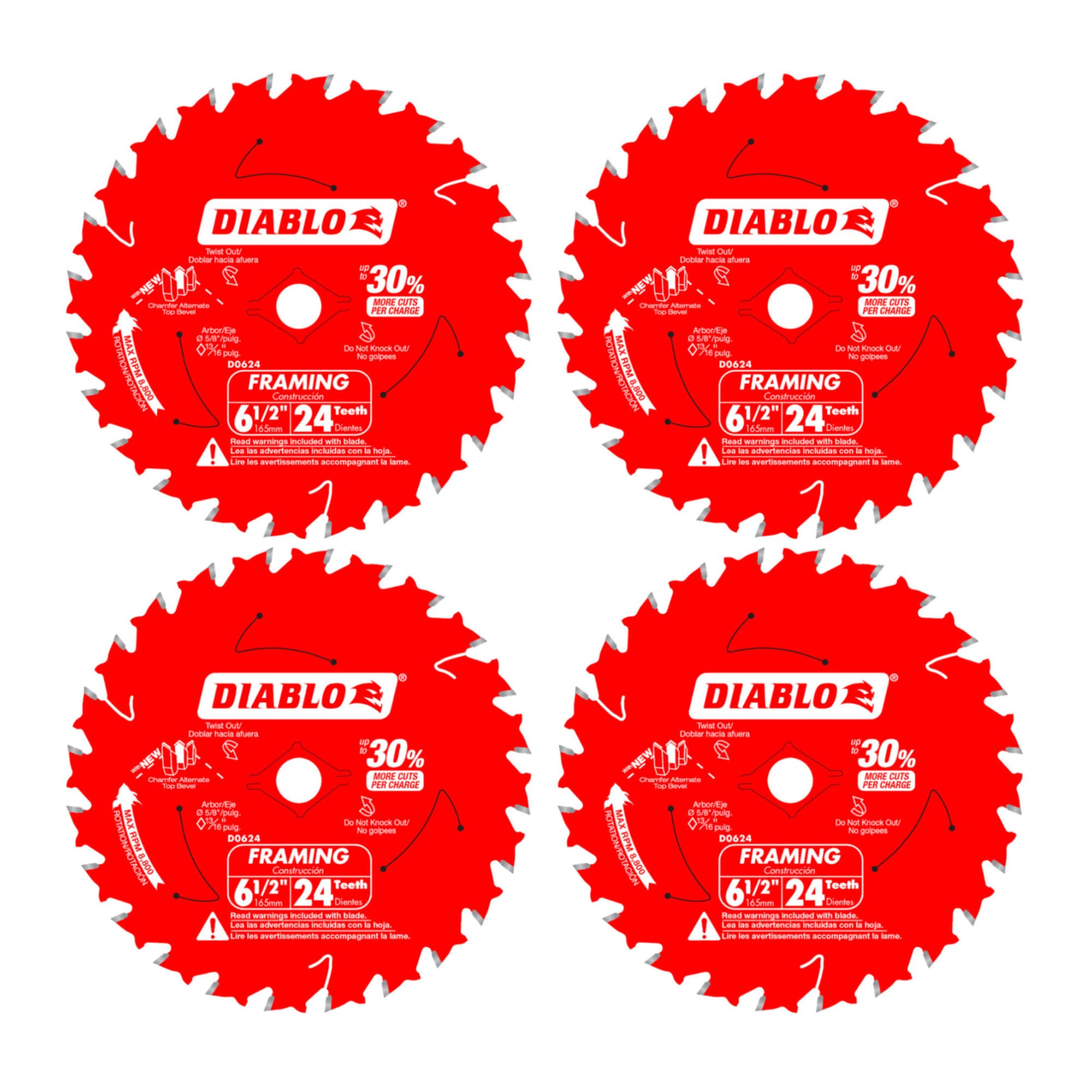 Freud Diablo D0624X blade front view for precise framing cuts.