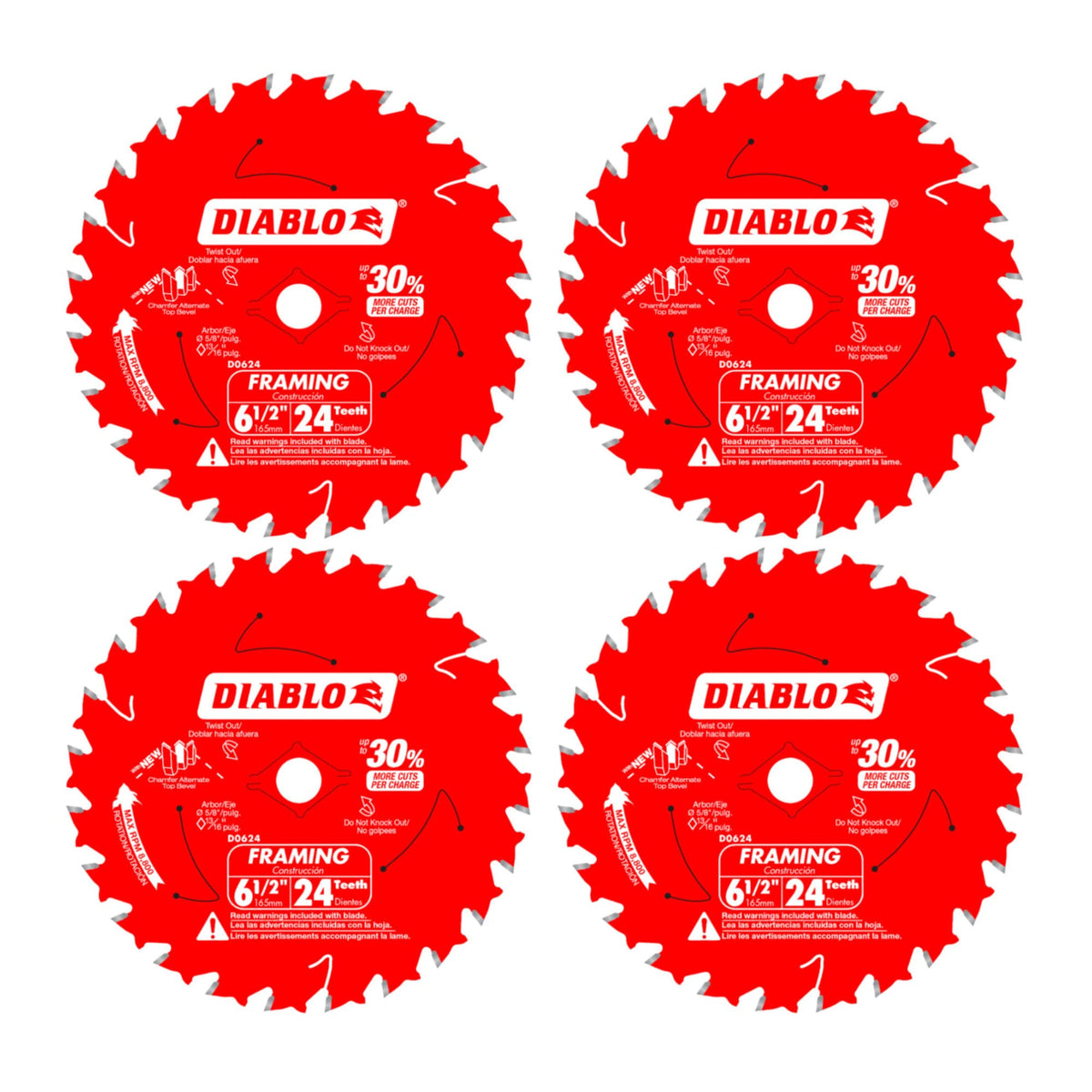 Freud Diablo D0624X blade front view for precise framing cuts.