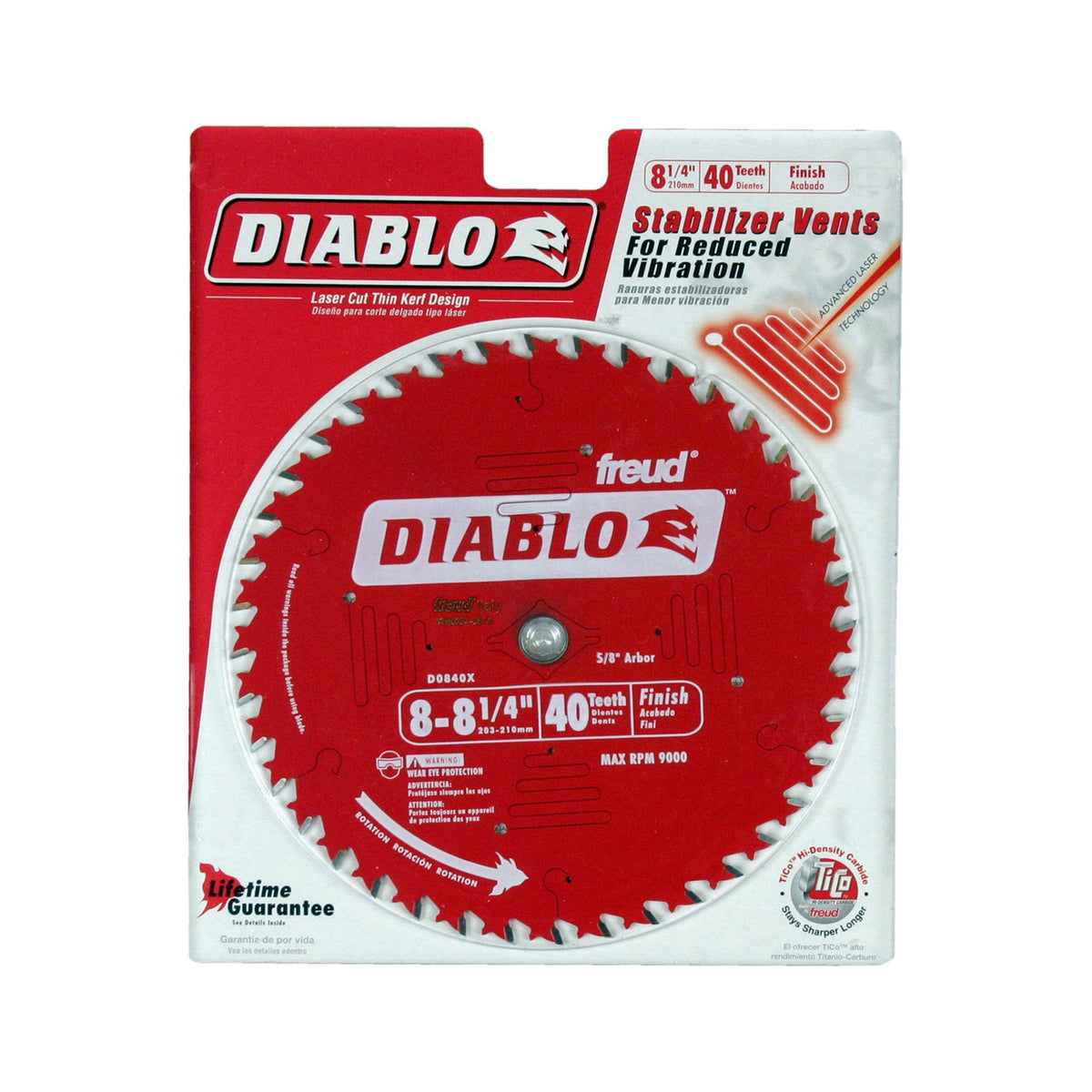 Freud Diablo finishing saw blade 8-1-4 inch with ATB carbide for smooth ripping and crosscuts.