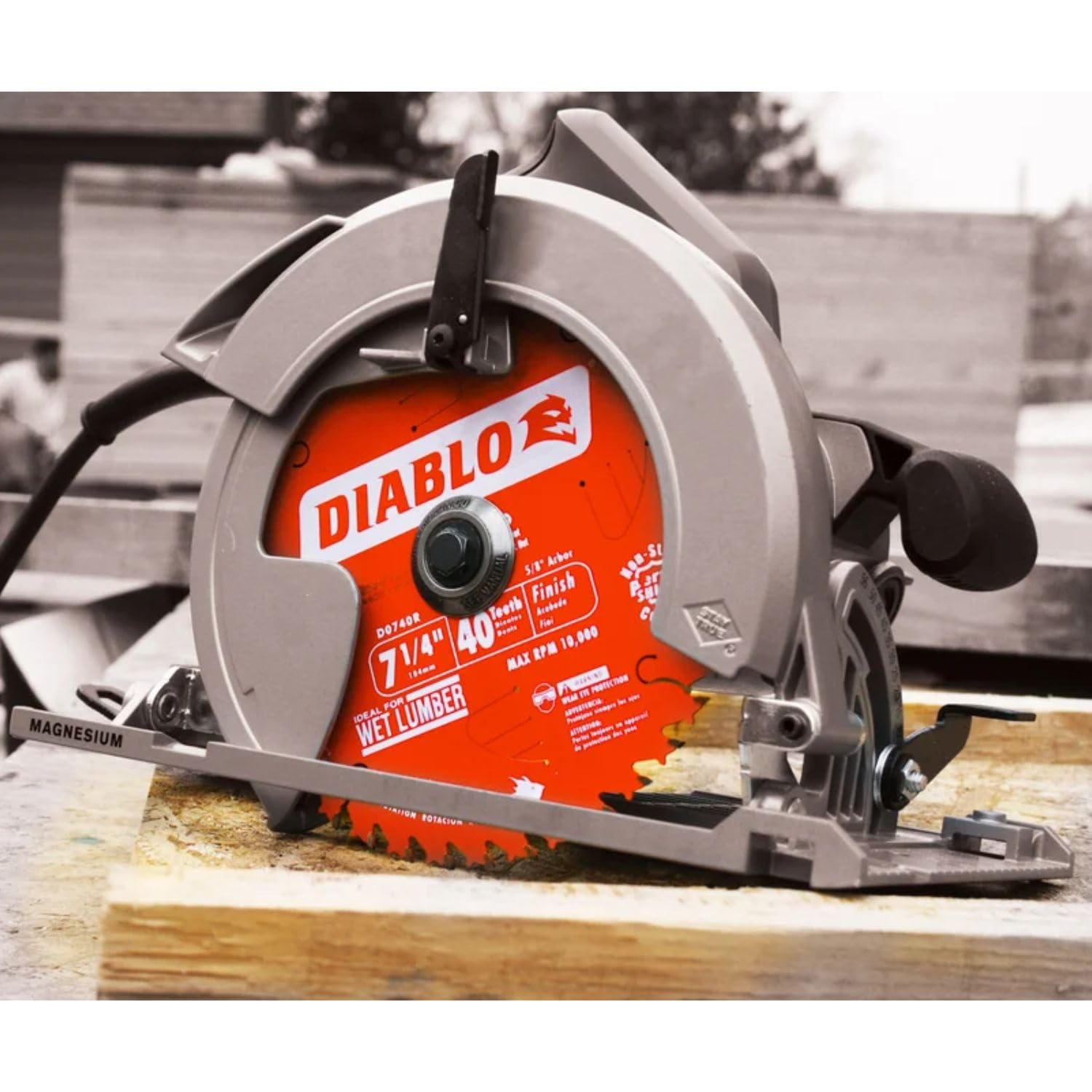 Freud Diablo blade with Perma-Shield coating and laser vents for cooler cuts.