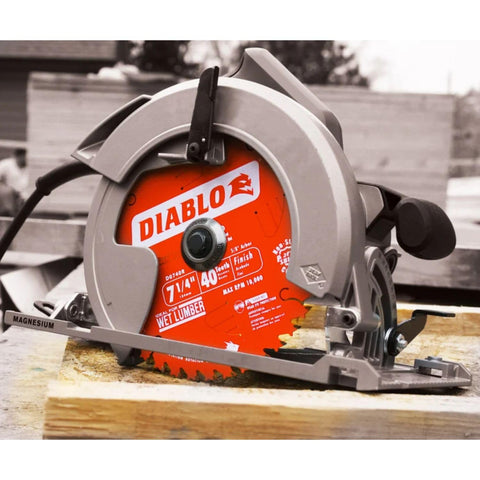 Freud Diablo blade with Perma-Shield coating and laser vents for cooler cuts.