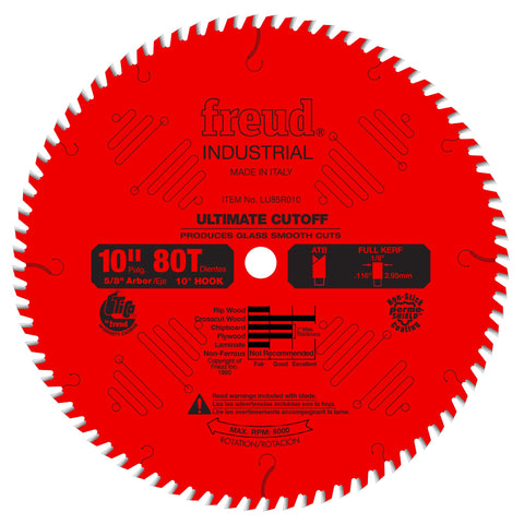 Freud LU85R010 10-inch carbide blade for clean crosscuts in framing projects.