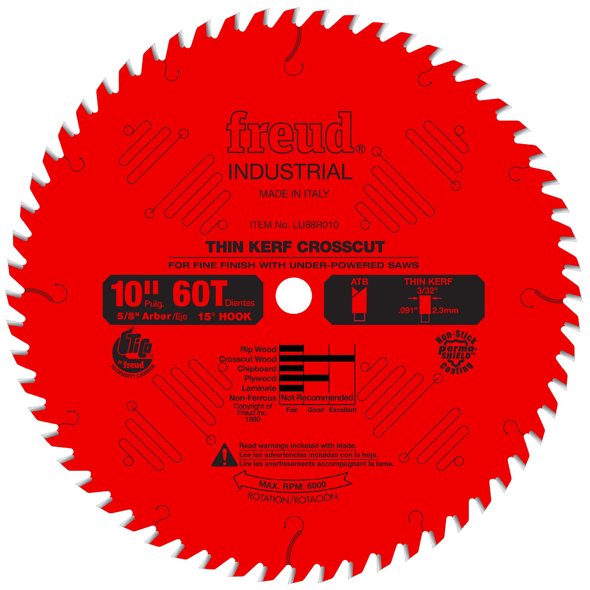 Freud LU88R010 10 inch crosscut blade for clean cuts in hardwoods and softwoods.