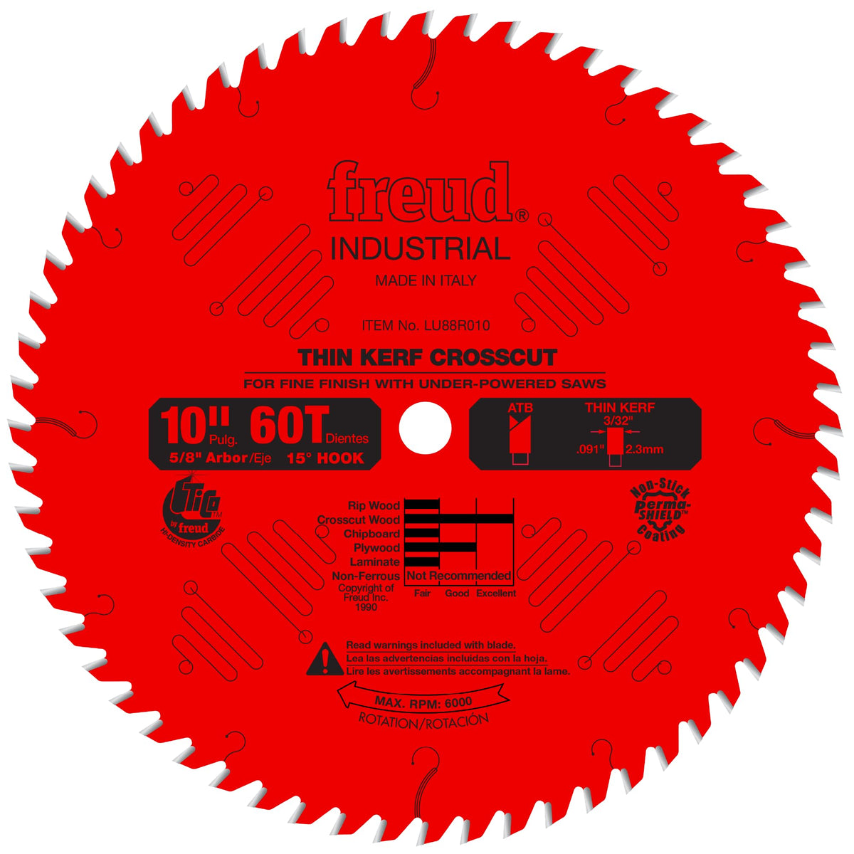 Freud LU88R010 10 inch crosscut blade for clean cuts in hardwoods and softwoods.