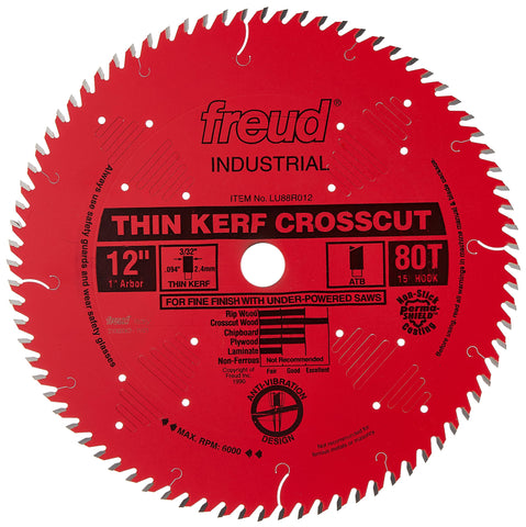 Freud LU88R012 12-inch crosscut blade with thin kerf for smoother cuts and less waste