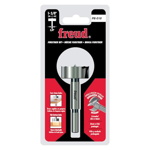 Freud PB-010 forstner bit with hardened-steel body for longer tool life.