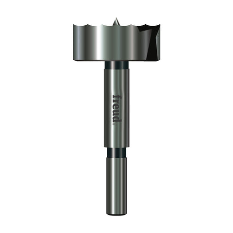 Freud PB-011 one-and-a-half-inch Forstner bit with serrated edge for clean, flat-bottom holes.
