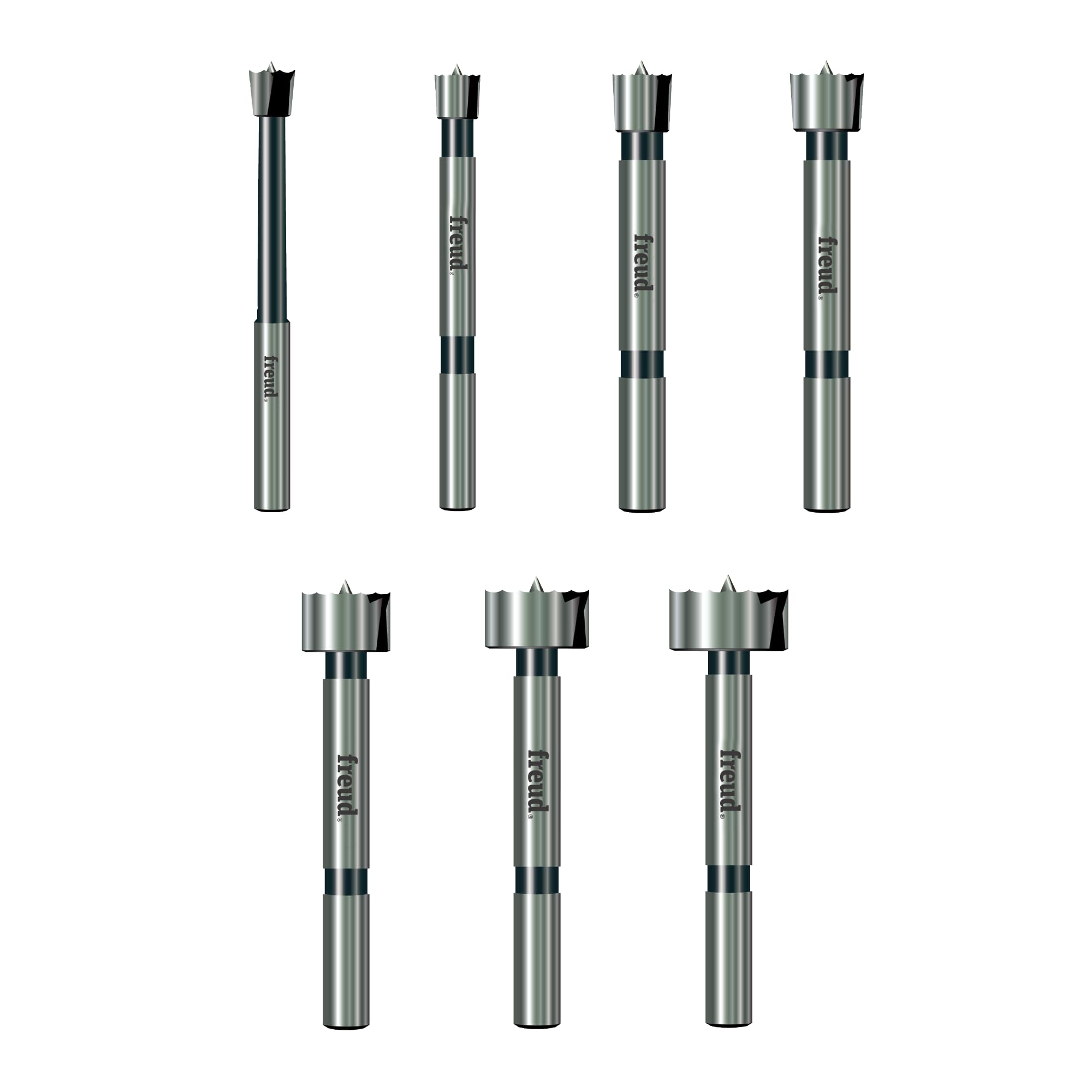 Freud PB-107B Forstner set drills flat-bottom holes with precision.