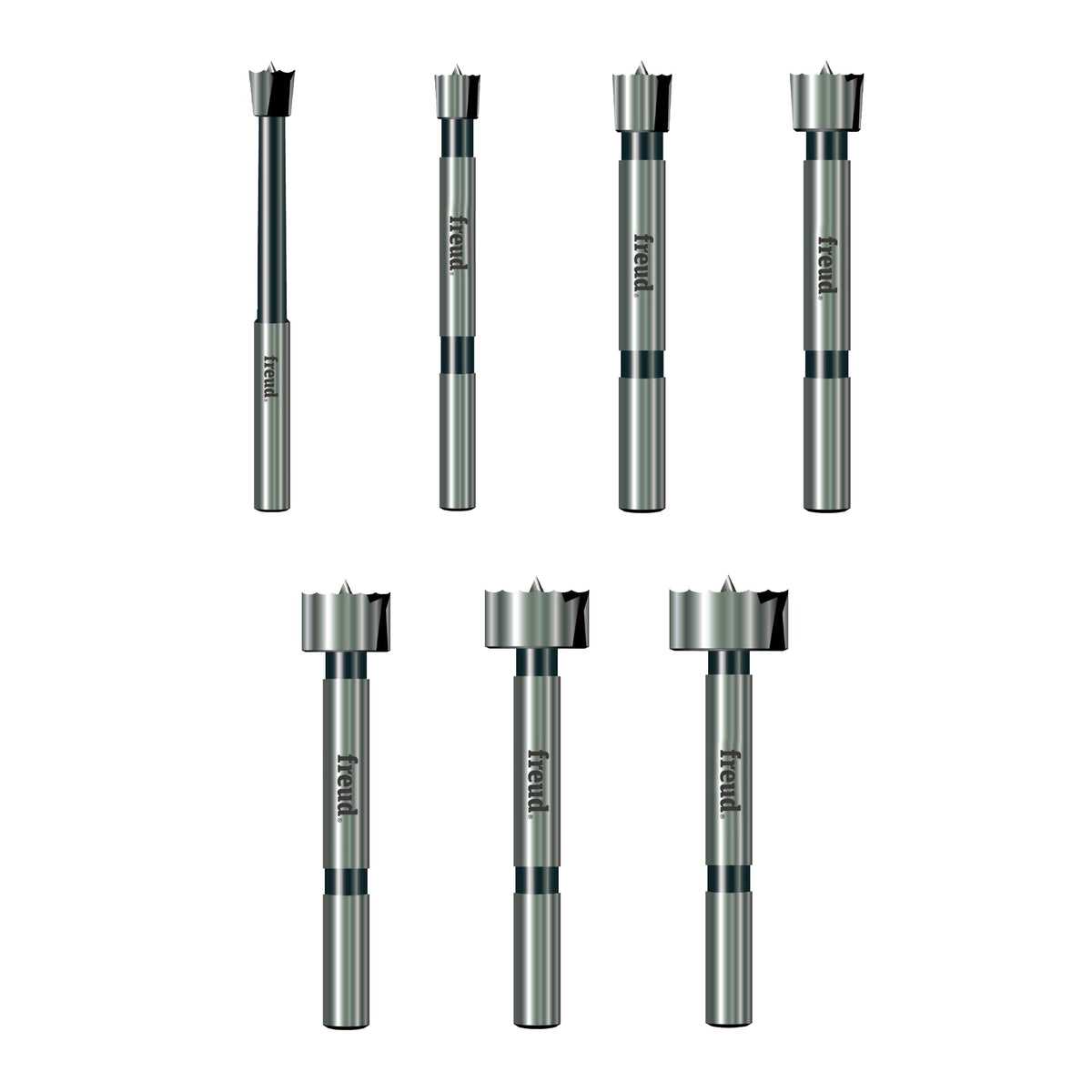 Freud PB-107B Forstner set drills flat-bottom holes with precision.