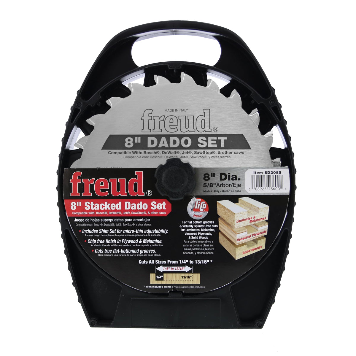 Freud Pro Dado Set with two blades for precise, chip-free grooves.