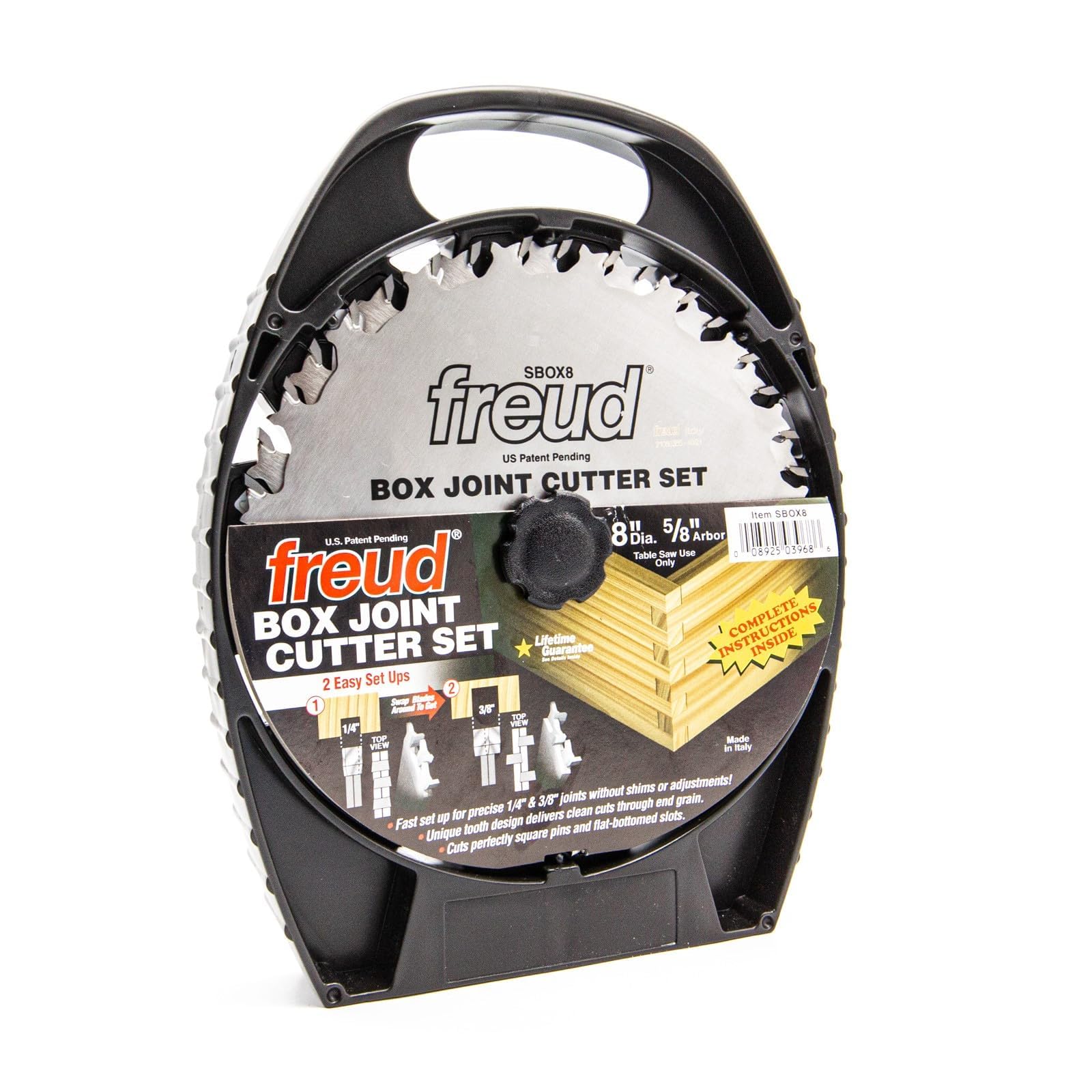 Freud SBOX8 box joint cutter set for precise square joints on a table saw