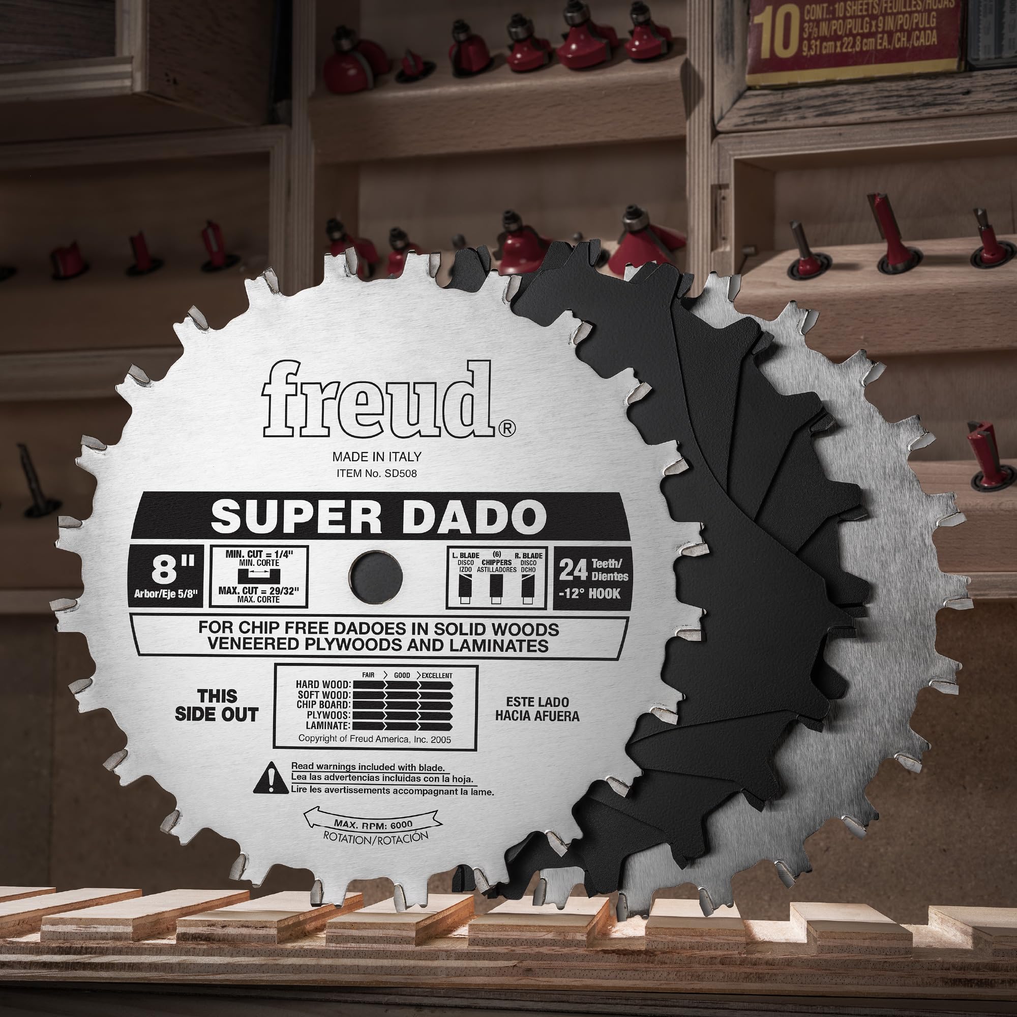 Freud SD508 anti-kickback design for safer dadoing