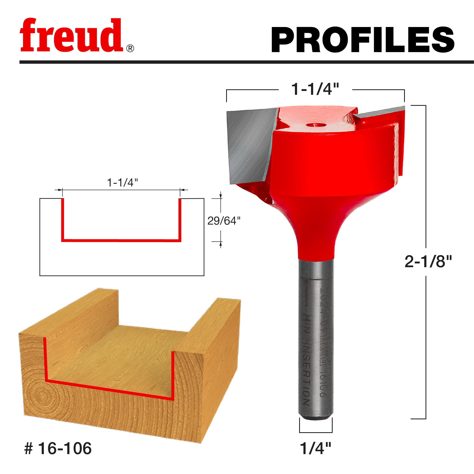 Freud Spoilboard Surfacing & Mortising Bit for hinges demonstrates precise mortise for reliable hardware fit.