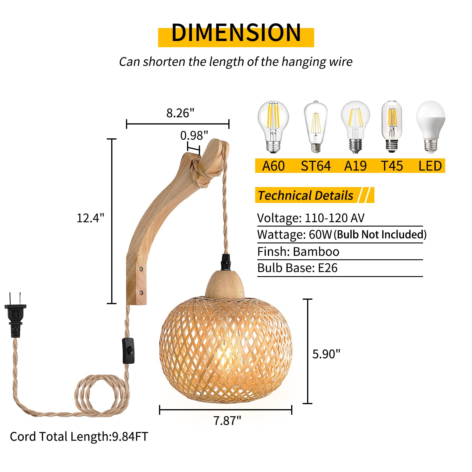FRIDEKO HOME hemp-rope cord wall light for plug-in use