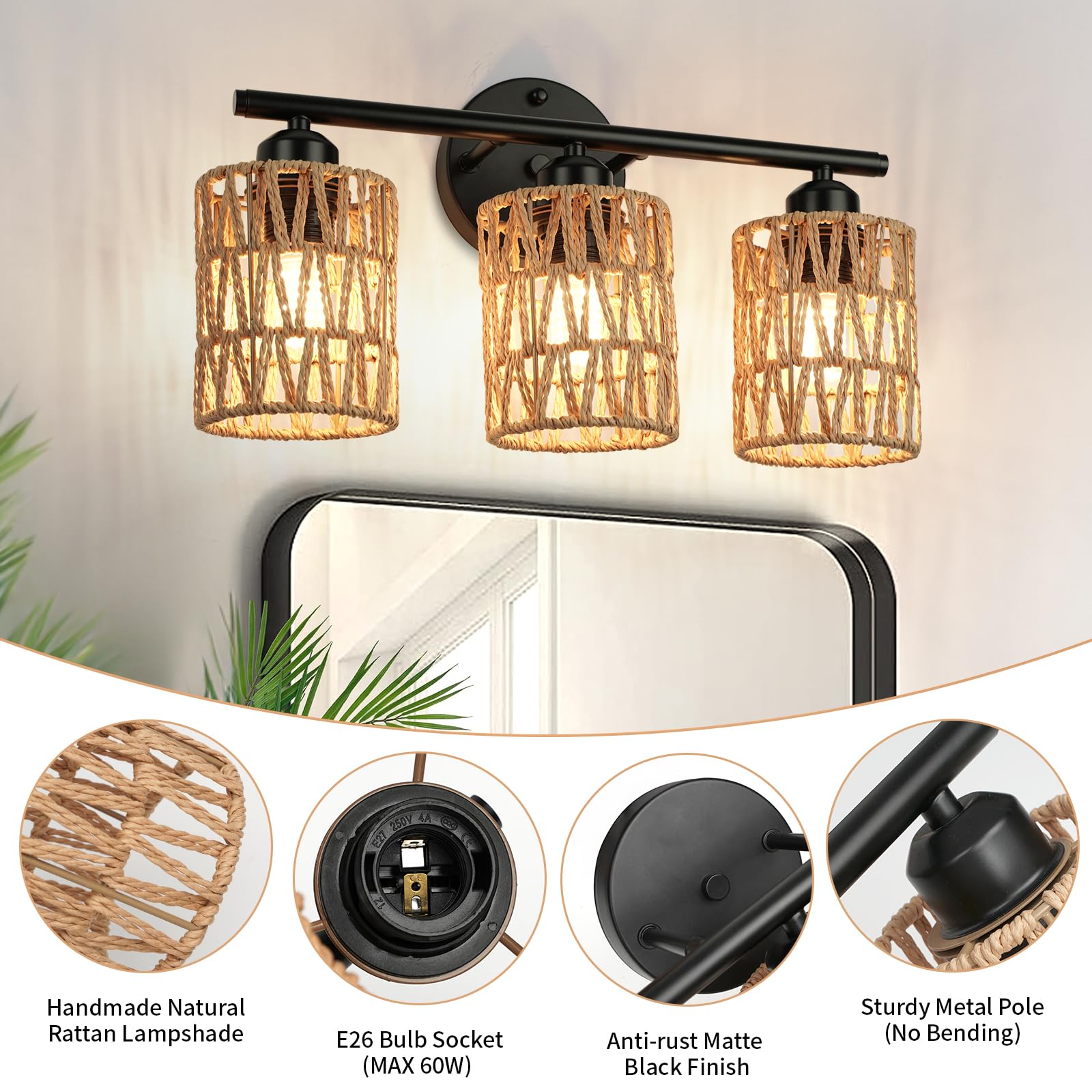 FRIDEKO HOME bathroom vanity sconce above mirror for modern boho style