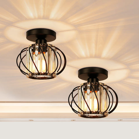 FRIDEKO HOME black crystal ceiling light with 7.48-inch diameter adds modern hall appeal