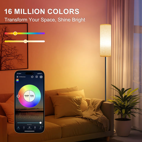 FRIDEKO HOME floor lamp app and remote control for easy color and brightness adjustments.