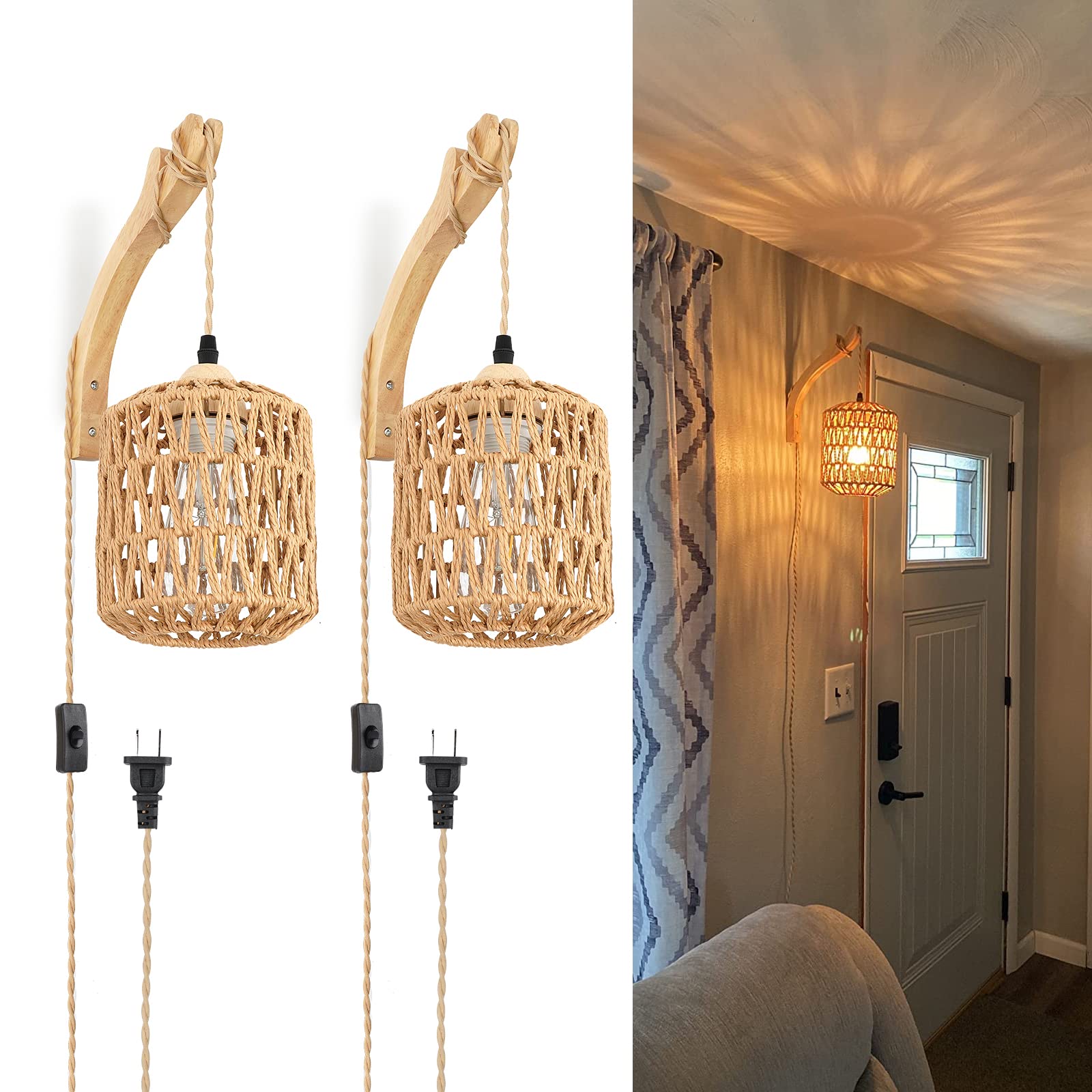 FRIDEKO HOME plug-in sconce with lantern shade provides warm entryway glow