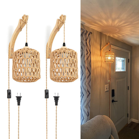 FRIDEKO HOME plug-in sconce with lantern shade provides warm entryway glow