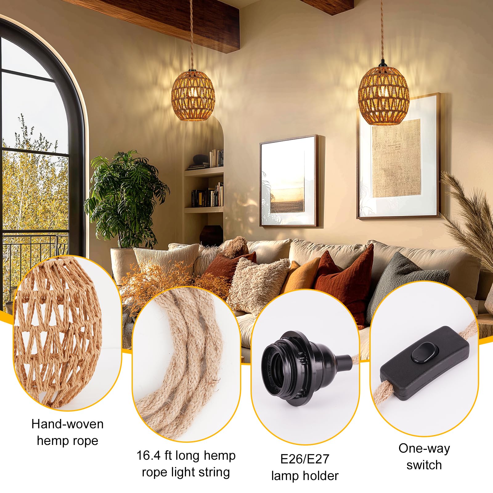FRIDEKO HOME pendant light 500 cm cord with integrated switch for easy plug-in setup