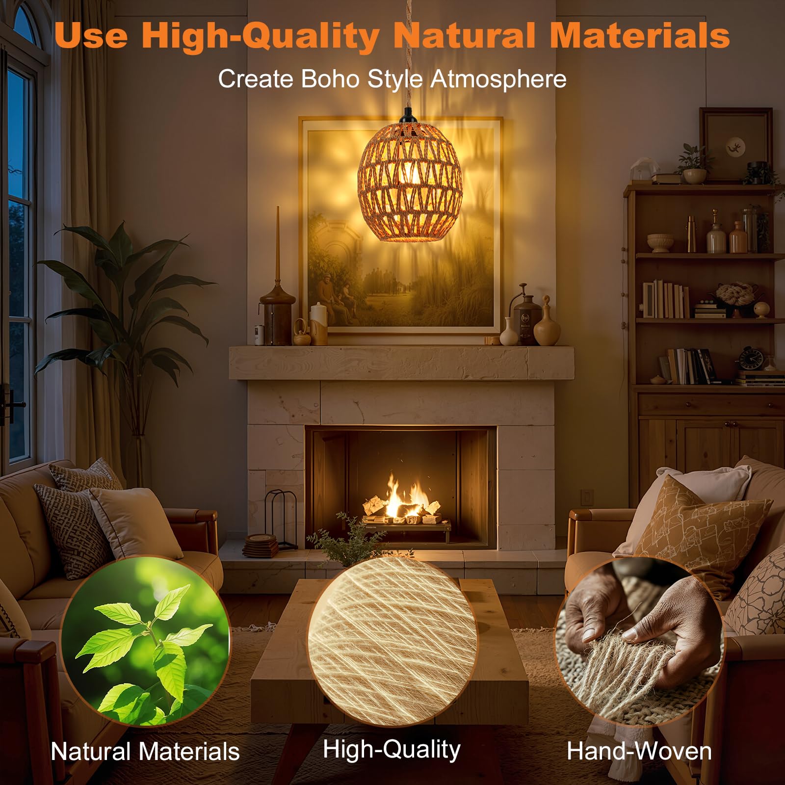 FRIDEKO HOME pendant light showing E26/E27 socket compatibility for versatile bulbs