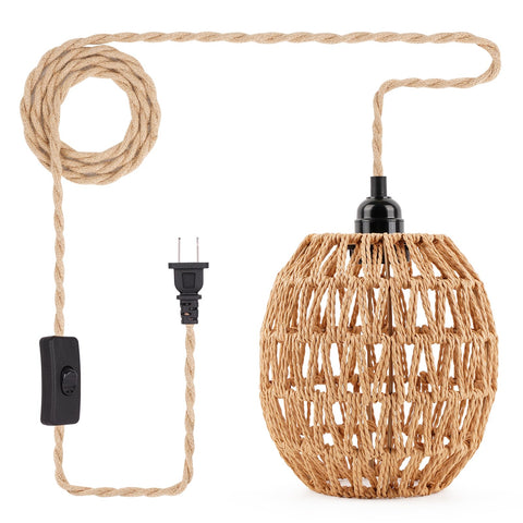 FRIDEKO HOME pendant light natural rattan closeup with warm ambient glow