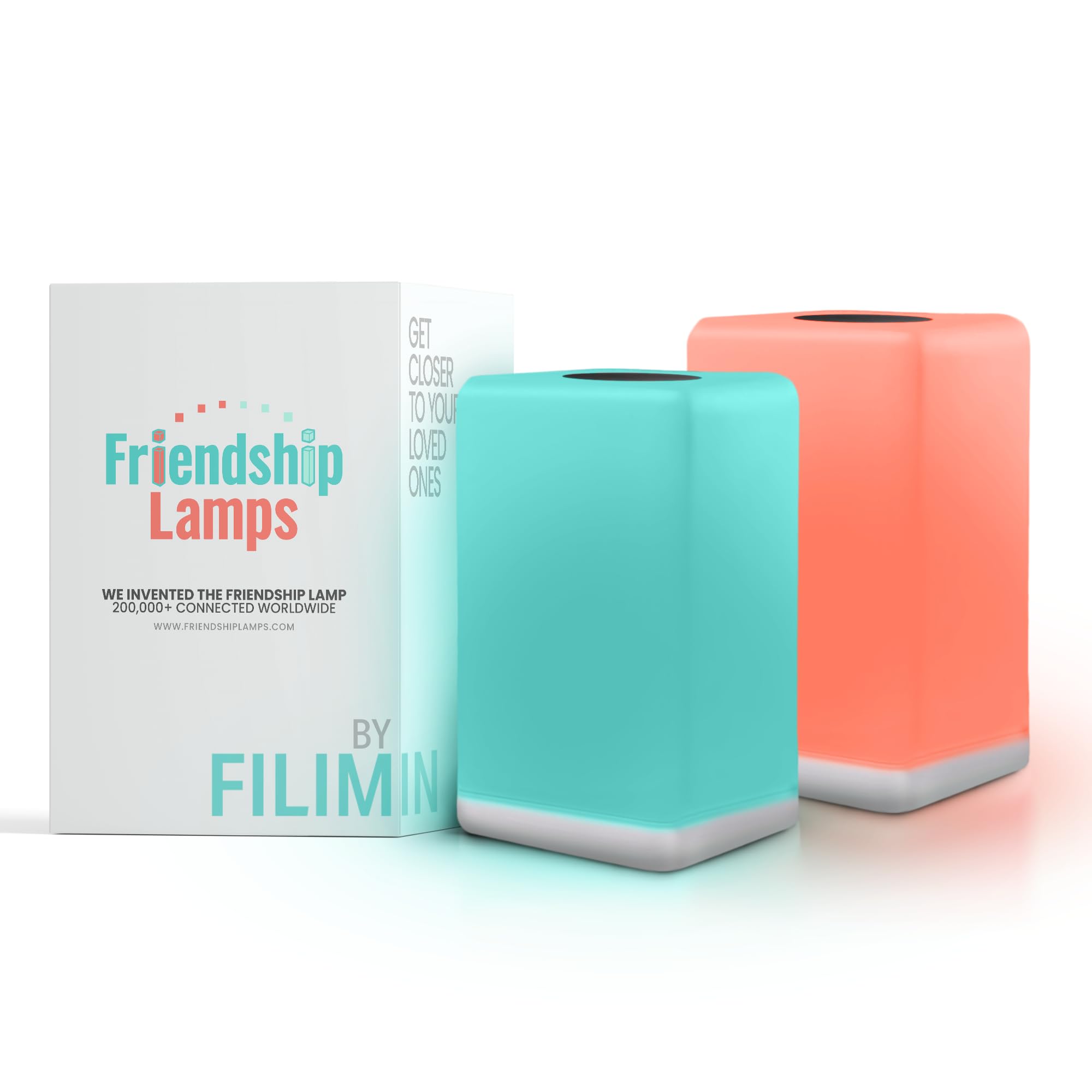 FriendLi by Filimin set of 2 lamps glowing in vivid color signals connection.